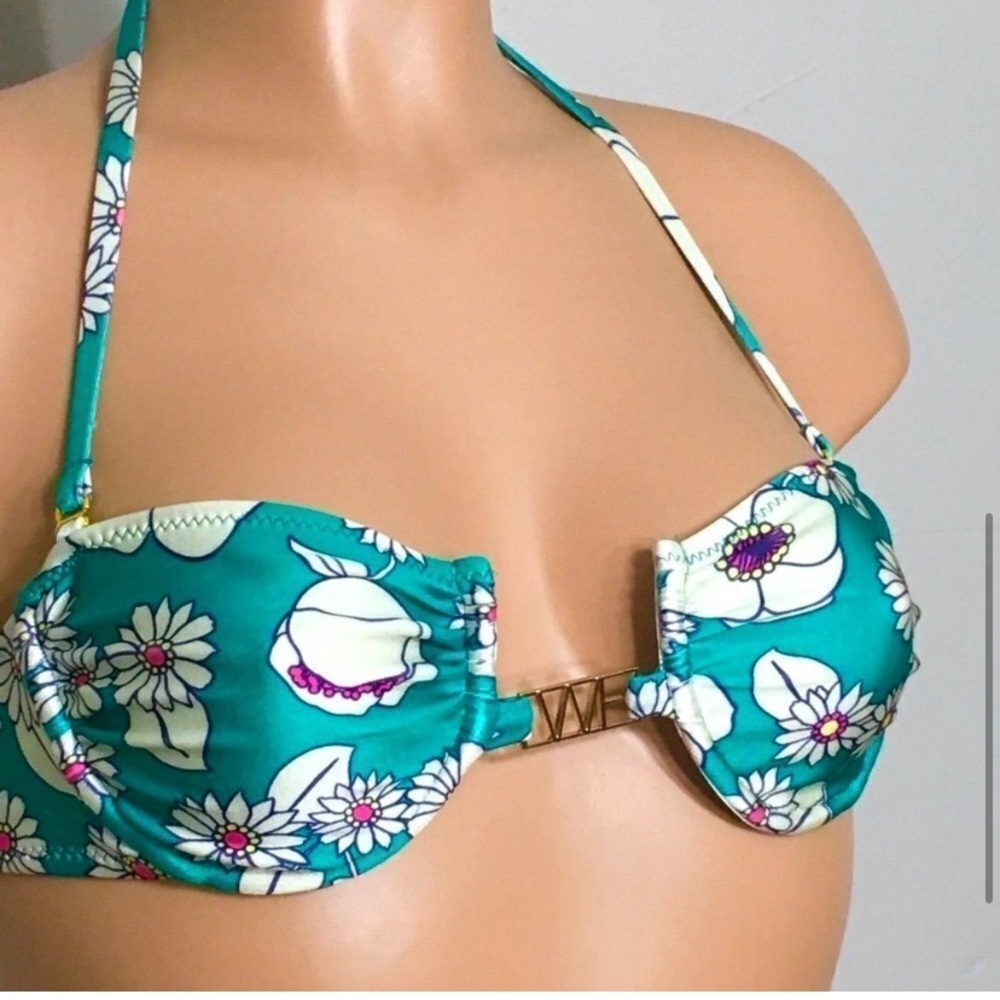 NWT Wildfox Bikini Top Sixties Floral Emerald Green Floating Underwire Swimsuit